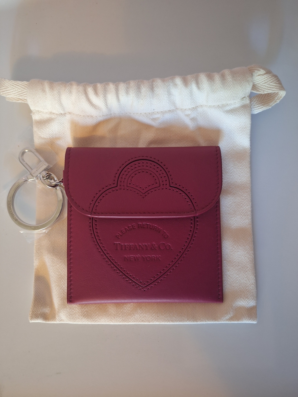 Tiffany & Co. Fuchsia Leather Heart Keychain Pouch